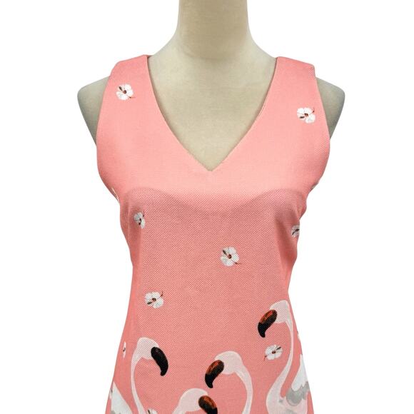Gabby Skye NWT Salmon Pink Woven Texture Flamingo Novelty Sleeveless Dress - Picture 5 of 15